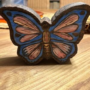 Hand crafted wood burned and painted Colorful Butterfly Decor